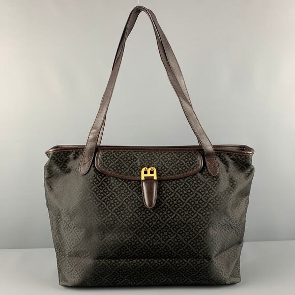 BALLY Brown Monogram Nylon Leather Tote Handbag - Picture 1 of 8